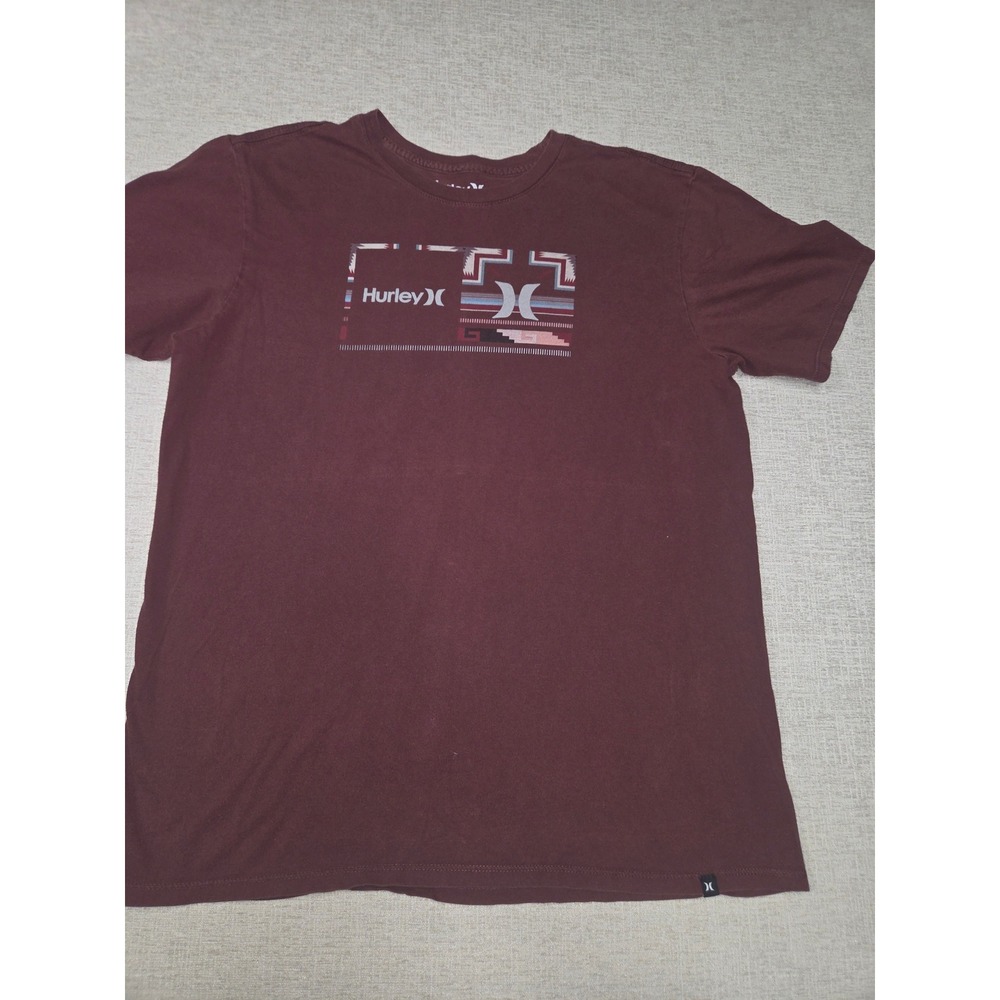 Hurley Mens Large Graphic T Shirt Burgundy Tribal Surf Skate Y2K 100% Cotton - Picture 2 of 7
